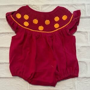 Boutique Abby & Evie 3 Month Baby Girl Red Orange Pumpkin Short Sleeve One-piece